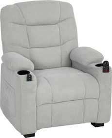 HOMCOM Poltrona Relax Elétrica Reclinável com Calor Lombar Massagem Vibratória Motor Silencioso Função Memória USB Cinza | Aosom Portugal