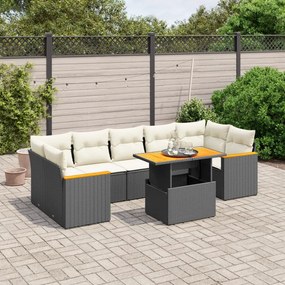 8 pcs conjunto sofás de jardim com almofadões vime PE preto