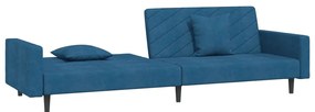 Sofá-cama 2 lugares com duas almofadas veludo azul