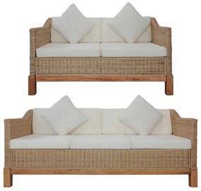 vidaXL 2 pcs conjunto de sofás com almofadões vime natural
