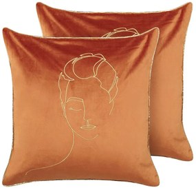 Conjunto de 2 almofadas em veludo laranja e dourado 45 x 45 cm CROCUS Beliani