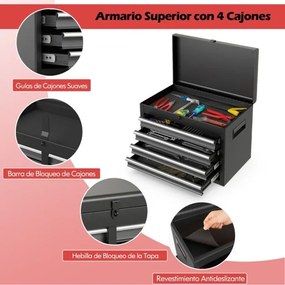 Caixa para ferramentas  (NÃO INCLUIDAS)  com 5 gavetas com rodas bloqueáveis e prateleira ajustável  59 x 28 x 102 cm preto e cinzento