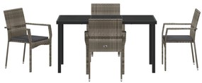 Conjunto de 5 Peças de Jantar de Jardim com Almofadas Cinza Poli Ratta