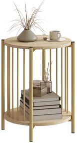 HOMCOM Mesa Lateral Redonda de 2 Níveis Mesa Auxiliar Moderna com Prateleira de Armazenamento e Estrutura de Aço para Sala e Quarto Ø41x49 cm Madeira