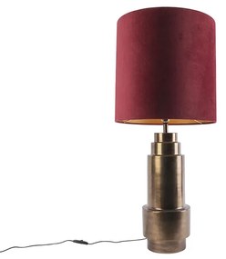 Candeeiro de mesa Art Déco bronze com cúpula em veludo vermelho e dourado 40 cm - Bruut Art Deco