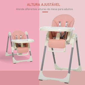 Cadeira de refeição ajustável e dobrável para bebê acima de 6 meses com bandeja dupla 55x80x104 cm Rosa