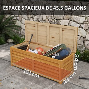 Caixa de arrumação exterior para jardim, de 176 L, em madeira, com pega, 130 x 50 x 45 cm castanho