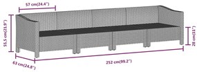 9 pcs conjunto lounge de jardim c/ almofadões vime PE cinzento