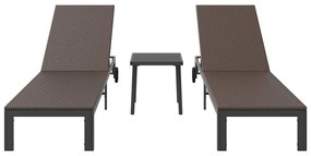 Conjuntos de espreguiçadeiras 2 pcs com rodas e mesa em rattan sintéti