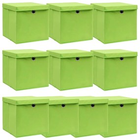 Caixas de arrumação com tampas 10 pcs 32x32x32 cm tecido verde