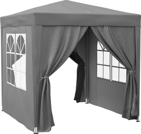 Outsunny Tenda Dobrável 2x2m com 4 Paredes Laterais Tecido Oxford 2 Janelas e Saco de Transporte Anti-UV Impermeável Cinzento | Aosom Portugal