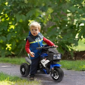 HOMCOM Motocicleta Elétrica Infantil com 3 Rodas para Crianças acima de 3 anos Triciclo com Pedal para Crianças Bateria 6V com Luzes Música Pneus Largos 86x42x52cm Azul