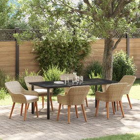 vidaXL Conjunto de Jantar de Jardim de 7 Peças em Rattan Bege