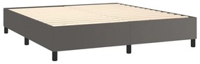 Cama box spring c/ colchão/LED 160x200cm couro artificial cinza