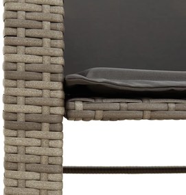 Sofá de jardim de 2 lugares com mesa e bancos vime PE cinzento