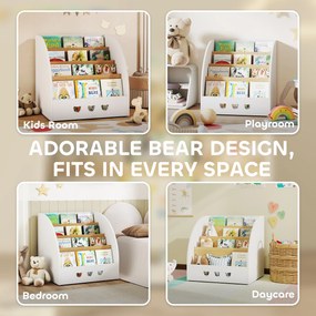 Estante Infantil para Brinquedos Organizador de Brinquedos de 4 Níveis com Compartimento Oculto  60x53x60 cm Branco e Madeira