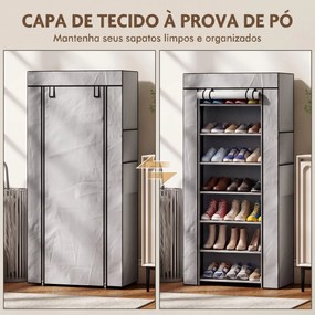 Sapateira de 7 Níveis em Aço com Capa em Tecido Não Tecido e 2 Bolsos, para 14-21 Pares, Cinzenta
