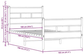 Cama sem colchão com cabeceira e pés 100x190 cm