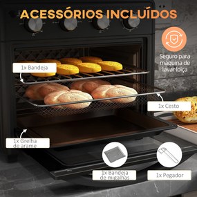 Mini Forno Elétrico 30L 1600W Mini Forno de Convecção com 7 Modos Temporizador e Temperatura Ajustável 43x39x39 cm Preto