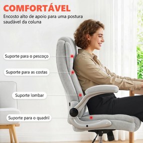 Cadeira de Escritório Apoios de Braços Rebatíveis Altura Ajustável Função Basculante e Estofada em Veludo 68x69x118 cm Creme