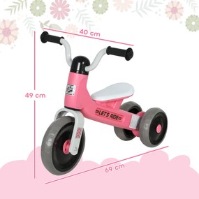 Bicicleta sem Pedais para Crianças dos 12 aos 36 Meses Bicicleta de Equilíbrio com Guiadores com Rotação Limitada a 60° 69x40x49 cm Rosa