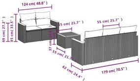 6 pcs conjunto de sofás p/ jardim com almofadões vime PE bege