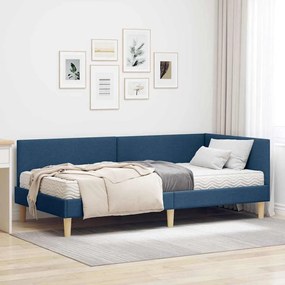 vidaXL Estrutura de Cama de Canto com Colchão Outros 2 pcs Azul tecido