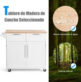 Ilha de Cozinha "Lund" – Carro de Serviço com Gavetas, Armários e Roda