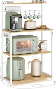Armario de cozinha 40 x 80 x 140 cm com tomadas e 4 prateleiras e 8 ganchos em cor carvalho dourado-branco