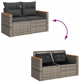 5 pcs conjunto sofás de jardim c/ almofadões acácia e vime PE