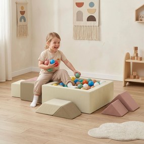 Circuito de motricidade para bebés, 9 peças, com piscina de bolas (BOLAS NÃO INCLUIDAS), módulo em espuma macia com capa em veludo canelado, multicolo