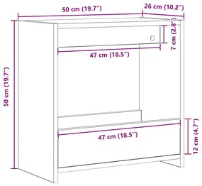 Mesa de Apoio vidaXL Preta em Madeira de Carvalho 50x26x50 cm