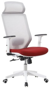 Cadeira de escritório CLAYTON, branco, rede cinza, tecido vermelho