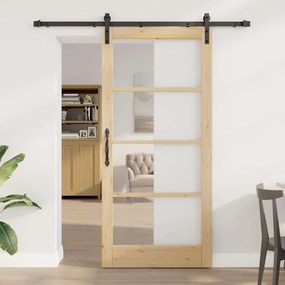 vidaXL Porta Deslizante com Conjunto de Ferragens 'ORKDAL'Madeira Sólida e Vidro