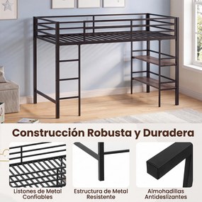 Cama Alta Infantil, 196 x 96 x 126 cm (COLCHÃO NÃO INCLUIDO), Estrutura Metálica Robusta, Castanho