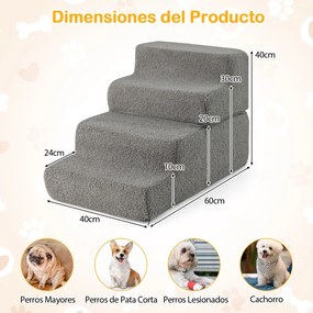 Escada de espuma para cães com 4 degraus, fundo antiderrapante e capa removível e lavável para cães e gatos 60 x 40 x 40 cm Cinza