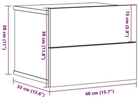 Mesas de cabeceira de parede 2pcs 40x32x30cm carvalho artisiano