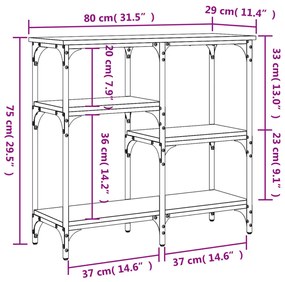 Mesa consola 80x29x75 cm derivados madeira carvalho castanho