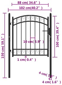 Portão para cerca com topo arqueado 100x100 cm aço preto
