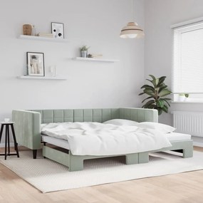 Sofá-cama com gavetão 100x200 cm veludo cinzento-claro
