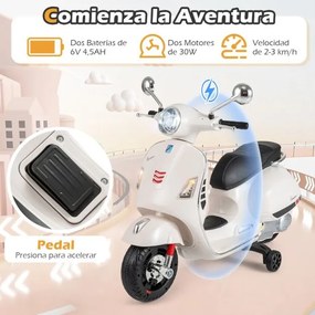 Mota elétrica para crianças 12V com motor duplo e 4 rodas Música Buzina para crianças de 3 a 6 anos Branco