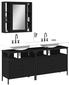 3 pcs conjunto móveis casa de banho derivados de madeira preto