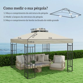 Toldo de Substituição para Pérgola 3x3 m (NÃO INCLUIDA) Toldo de Substituição com Teto Duplo Proteção UV 30+ Toldo para Pérgola Creme