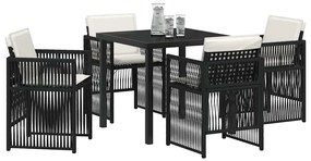 Conjunto de Jantar de Jardim com 5 Peças, Almofadas Preto e Rattan Pol