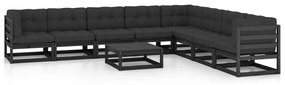 vidaXL 9pcs conjunto longue de jardim c/ almofadões pinho maciço preto