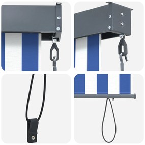 Cortina Rolô Exterior Riscas Manual Azul e branco 200 x 250 cm tecido