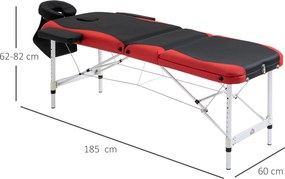 Marquesa Mesa de Massagem Dobrável e Portátil com Altura Ajustável e Apoio para a Cabeça 180x60x62-82 cm Vermelho e Preto