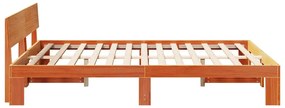Estrutura de Cama com Cabeceira Encerada 160x200 cm Madeira de Pinho