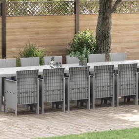 Conjunto de Jantar de Jardim vidaXL 17 Peças com Almofadas Cinzento-Claro Vime Polietileno