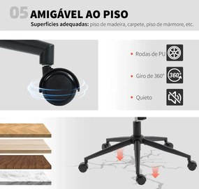 Cadeira de Escritório com Assento Largo sem Apoios de Braço Rodas Altura Ajustável Giratória Função Basculante 62x67x83-93 cm Cinza